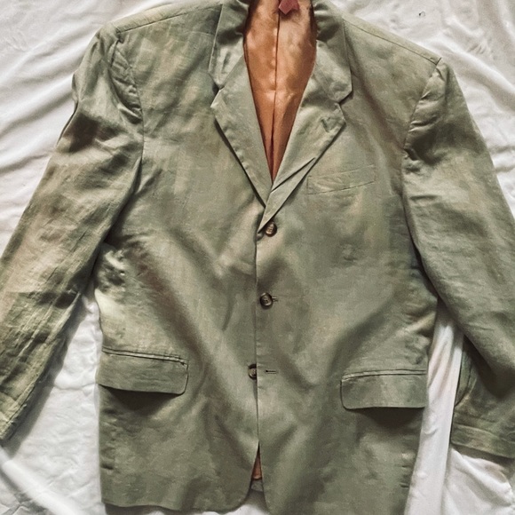 Linen sports coat, green-grey 42L. Fully lined - Picture 1 of 4